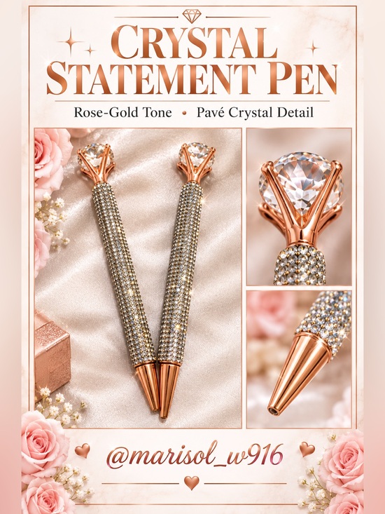Accessories - Rose-Gold Crystal Statement Pen – Pavé Crystal Detail